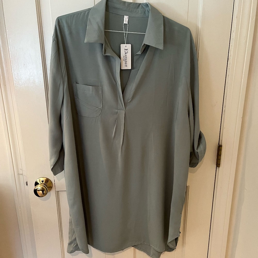 NWT Ekouaer Women's 3/4 Sleeve Beach Cover Up T Shirt Dress Green size XXL